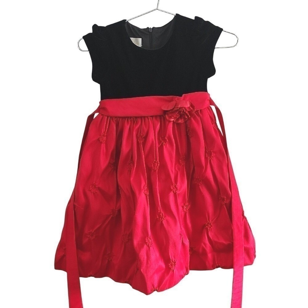 American Princess Velvet Pick-Up Dress Kids 6 Red Black Holiday Formal Elegant